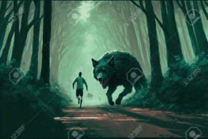 nino aventurero en bosque misterioso oscuro