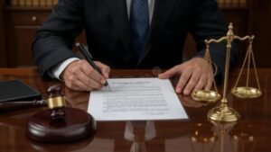 persona firmando documento legal en oficina 1